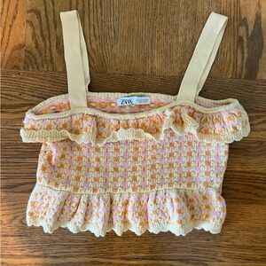 Zara knit crop top. Yellow, pink, orange